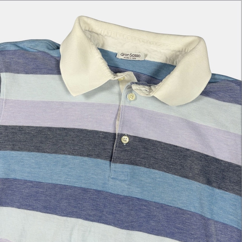 Gran Sasso Italy Cotton Knit Polo Shirt Mens 54 Striped French Cotton